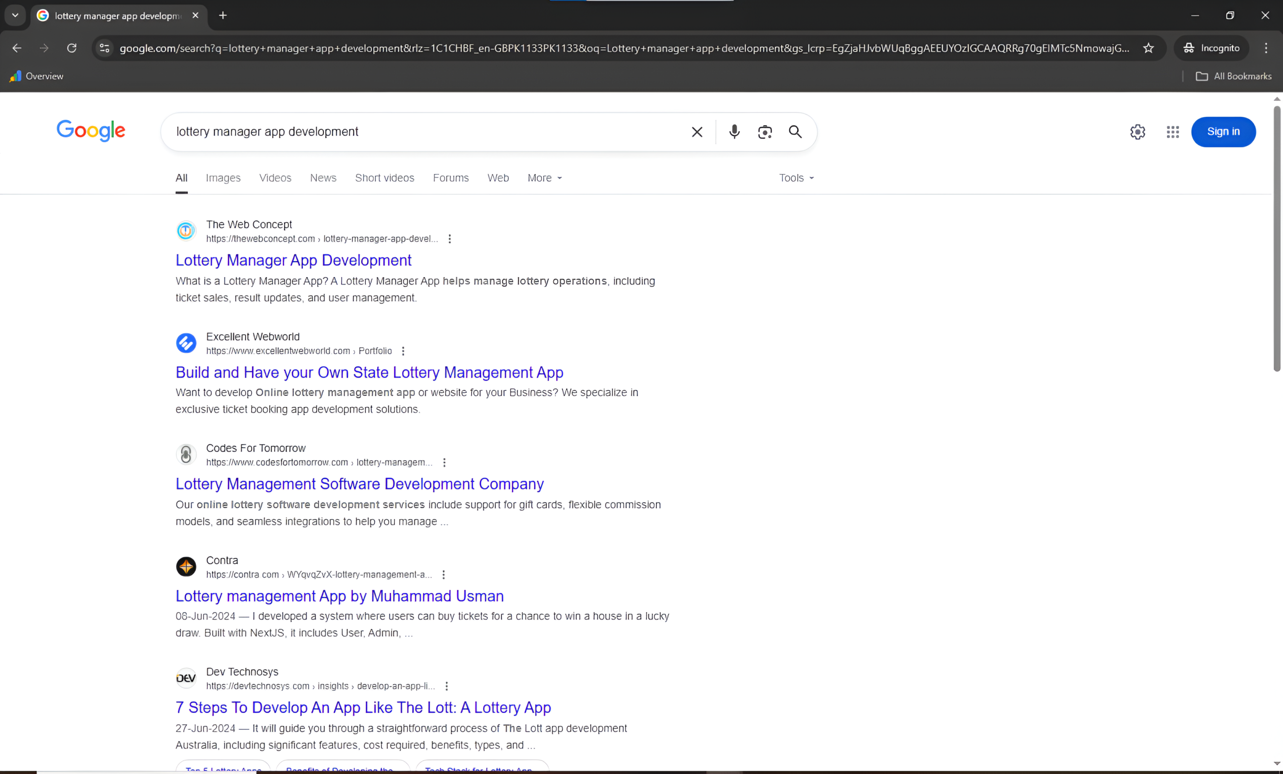 Keyword Research - Lottery Manager App Development Ranking