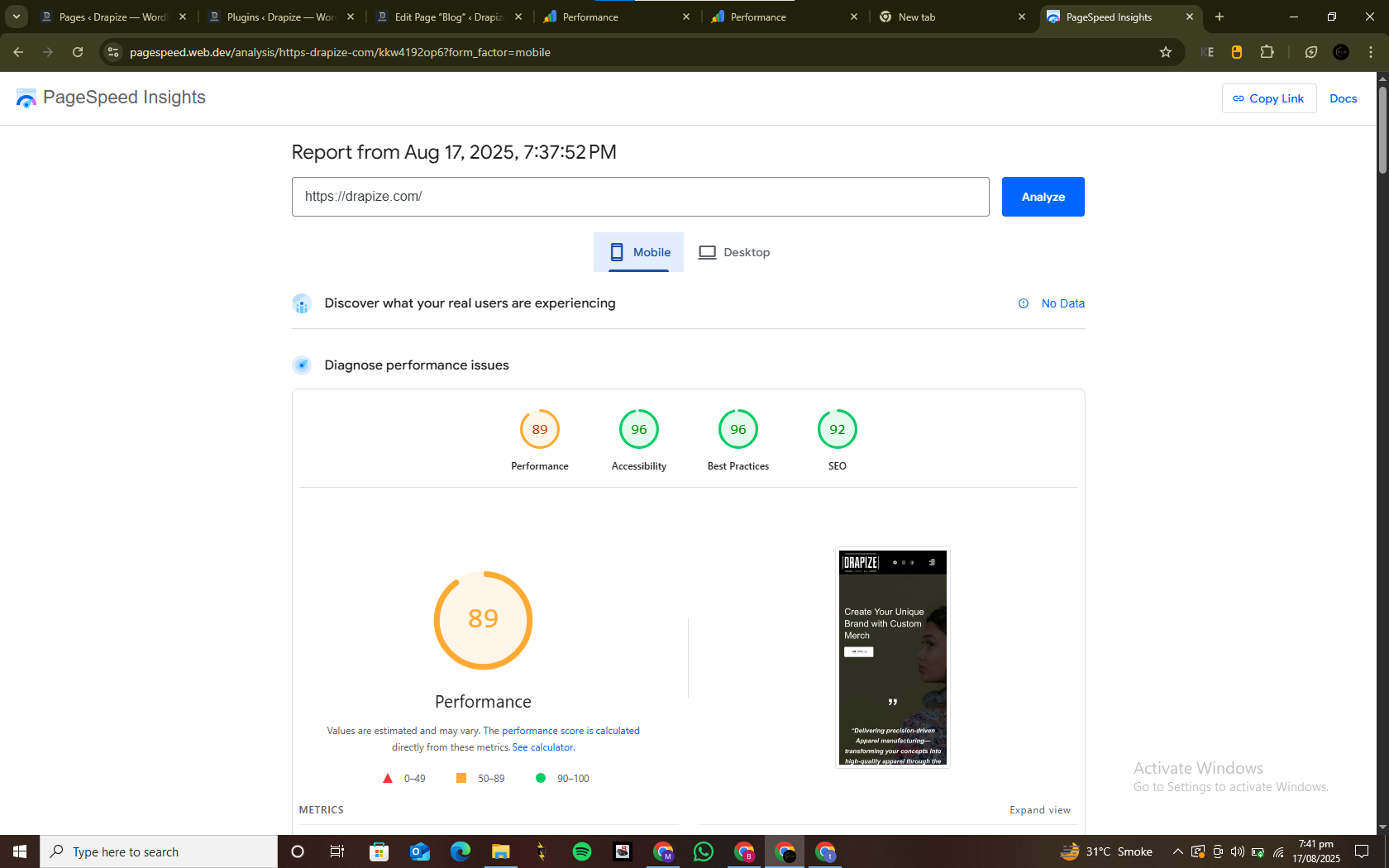 After - PageSpeed Mobile 89