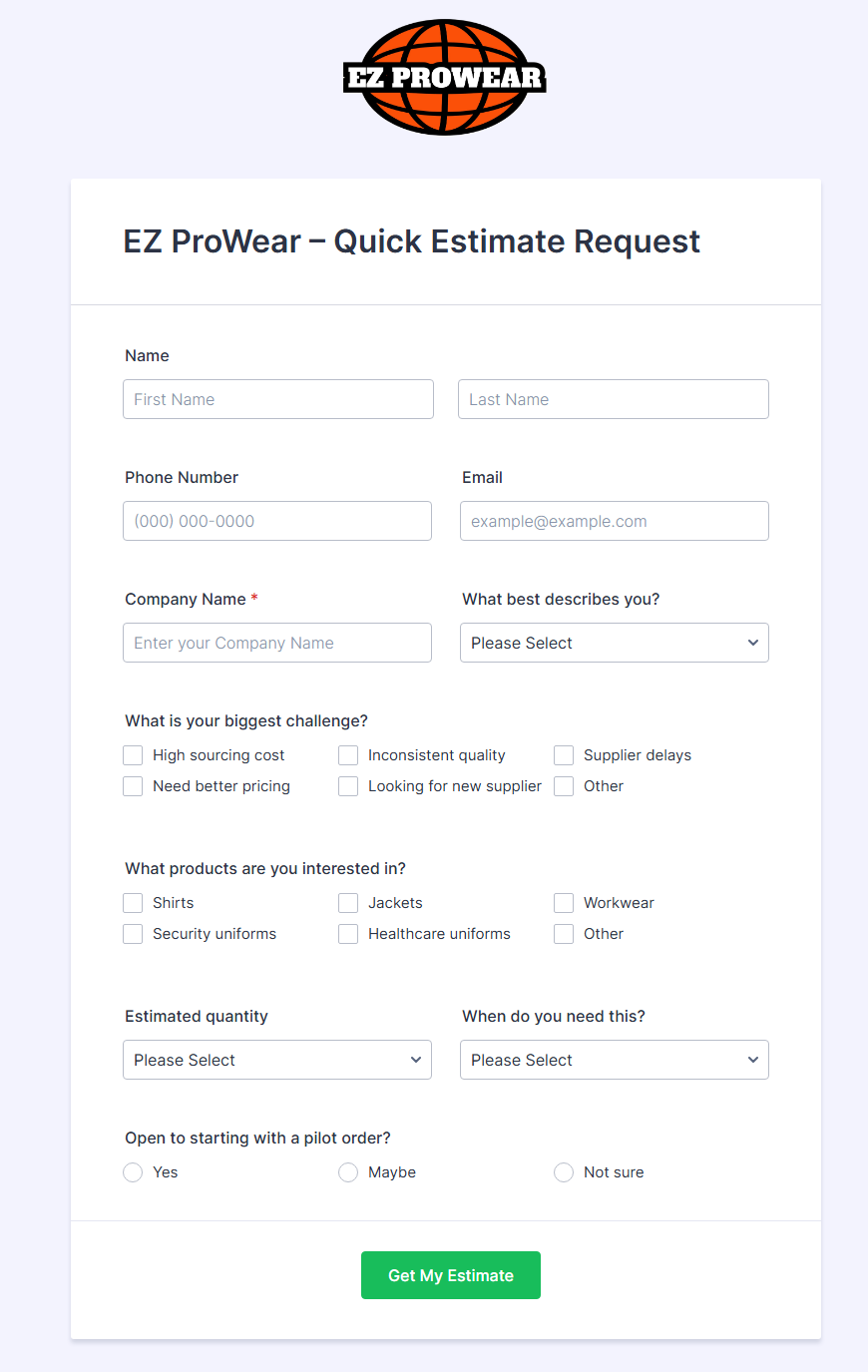 EZ ProWear Quote Request