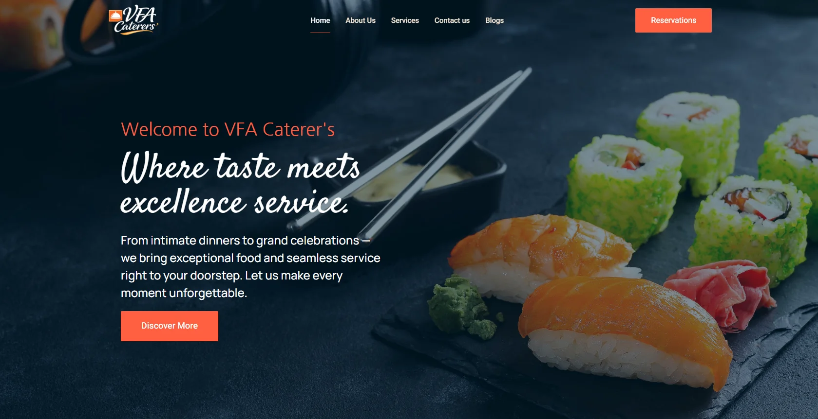 VFA Caterers Website Homepage